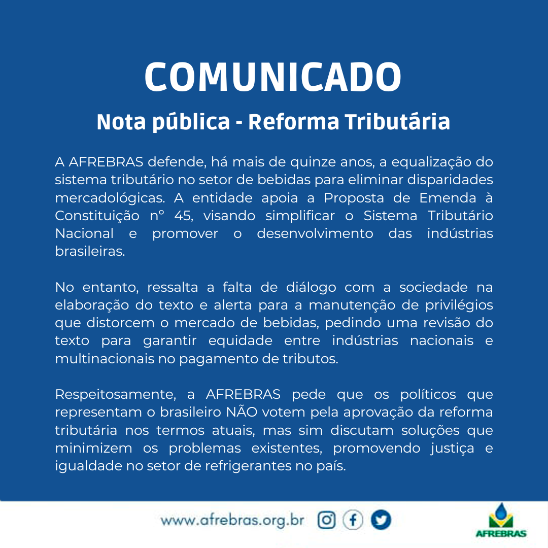 Nota sobre a Reforma Tributária - PEC 45/2019 - Afrebras